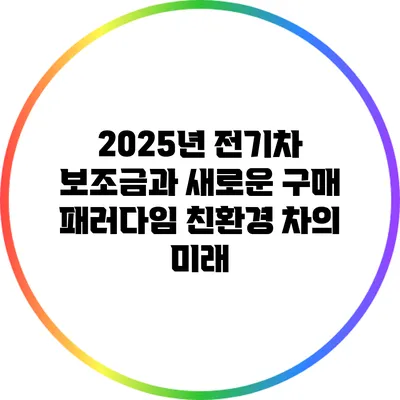 2025년 전기차 보조금과 새로운 구매 패러다임: 친환경 차의 미래