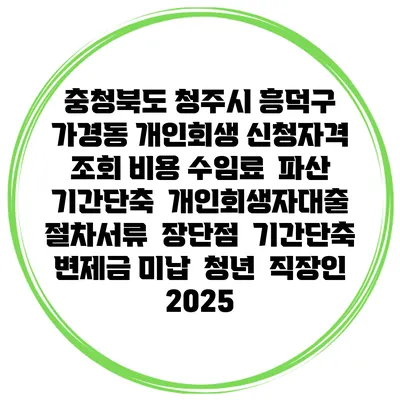 충청북도 청주시 흥덕구 가경동 개인회생 신청자격 조회 비용 수임료 | 파산 | 기간단축 | 개인회생자대출 | 절차서류 | 장단점 | 기간단축 | 변제금 미납 | 청년 | 직장인 2025